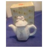 Precious Moments White Ceramic Tea pot March in box