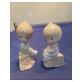 Precious Moments White Porcelain Figurines - Salt and pepper shakers