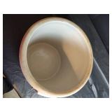 Vintage Western Stoneware 6 Gallon Crock with Blue Leaf Design and Wooden Handles