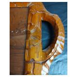 Hand Carved Wood Tray with Country Scene with Glass,  23.5 x 12. Mexico