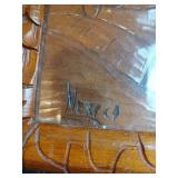 Hand Carved Wood Tray with Country Scene with Glass,  23.5 x 12. Mexico