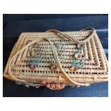 Native American Woven Basket with Pine Needle Floral Design, 17 x 11