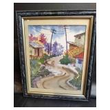Original Watercolor Country Road Scene by Jorge Duarte, Costa Rica,  9.5x11.5