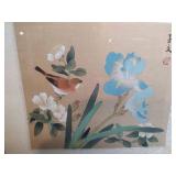 Japanese Bird and Iris Watercolor Painting, 11.5x9.5