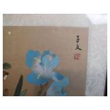 Japanese Bird and Iris Watercolor Painting, 11.5x9.5