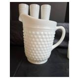 Hobnail Milk Glass Pitcher and Tumbler Set