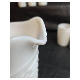 Hobnail Milk Glass Pitcher and Tumbler Set