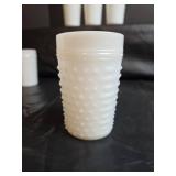 Hobnail Milk Glass Pitcher and Tumbler Set