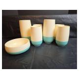 Vacron Turquoise and White Tumbler Set with Bowl