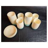 Vacron Turquoise and White Tumbler Set with Bowl