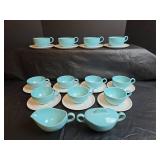Mid-Century Turquoise \"Leaves of Grass\" Tea Set with Cattail Design 24pc