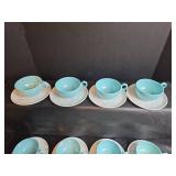 Mid-Century Turquoise \"Leaves of Grass\" Tea Set with Cattail Design 24pc