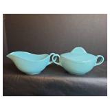 Mid-Century Turquoise \"Leaves of Grass\" Tea Set with Cattail Design 24pc