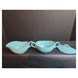 Mid-Century Turquoise \"Leaves of Grass\" Tea Set with Cattail Design 24pc