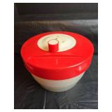 Red and White Salad Spinner Set with Kitchen Tools