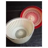 Red and White Salad Spinner Set with Kitchen Tools