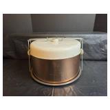Round Brown Metal Cake Carrier with Locking Handle