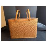 Woven Picnic Basket with Wooden Lid