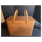 Woven Picnic Basket with Wooden Lid