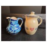 Decorative Ceramic Pitcher Set - Blue Floral & Heart Design