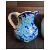 Decorative Ceramic Pitcher Set - Blue Floral & Heart Design