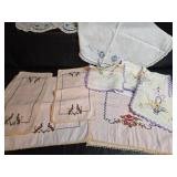 Hand Embroidered Peacock and Floral Linens