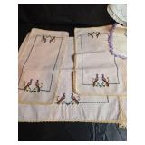 Hand Embroidered Peacock and Floral Linens