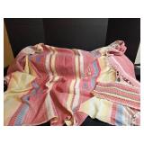 Handwoven Cotton Striped Tablecloth (needs mending) and 8 Placemats