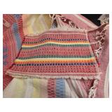 Handwoven Cotton Striped Tablecloth (needs mending) and 8 Placemats