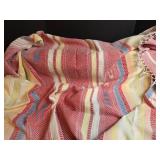 Handwoven Cotton Striped Tablecloth (needs mending) and 8 Placemats