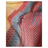 Handwoven Cotton Striped Tablecloth (needs mending) and 8 Placemats