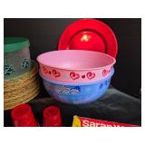 Holiday Bowl Collection Set with Woven Plate Holders, and Papergoods