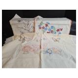Hand Embroidered Floral Linens (has some staining)