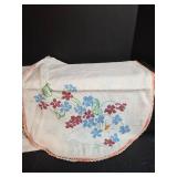 Hand Embroidered Floral Linens (has some staining)