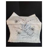 Hand Embroidered Floral Linens (has some staining)