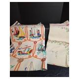 Nautical Theme Tablecloth with Sailing Scenes and Floral Tablecloth