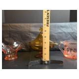 Depression Glass Collection - Amber Compote and Pink Dishes
