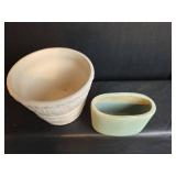 Marked USA White Ceramic and Turquoise Pottery Bowl