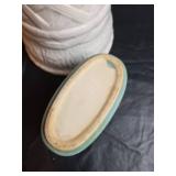 Marked USA White Ceramic and Turquoise Pottery Bowl