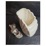 Vintage Art Deco Shell Vase with Dog Planter Figurine