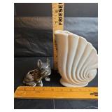 Vintage Art Deco Shell Vase with Dog Planter Figurine