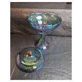 Indiana Glass Blue Carnival Wedding Bowl with Lid