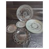 5 Vintage Cut Glass Dinner Plates  with 3 Condiment Plates