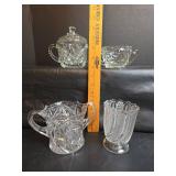 Vintage Cut Glass Tableware Collection - Sugar Bowl, Creamer and Celery Vase