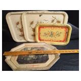 3 Decorative Metal Serving Trays and 1 Wood Tray Made in Japan