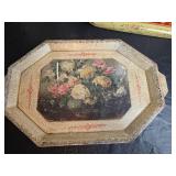 3 Decorative Metal Serving Trays and 1 Wood Tray Made in Japan