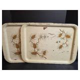 3 Decorative Metal Serving Trays and 1 Wood Tray Made in Japan