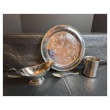 Decorative Silver Plated 10in Oneida Tray, Gravy Boat and Cup
