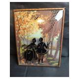 Vintage Autumn Scene Silhouette Wall Art, 4 x 5 with Copper Toned Metal Frame
