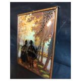 Vintage Autumn Scene Silhouette Wall Art, 4 x 5 with Copper Toned Metal Frame